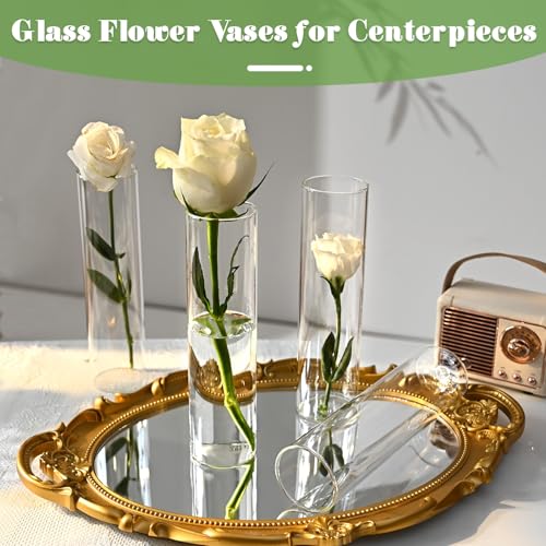saiguomi 20 Pcs Glass Cylinder Bud Vases for Centerpieces, H: 7.15" x D: 1.85", Birthday Party Wedding Centerpiece Table Decorations, Home Decor, Small Cylinder Living Bud Vases in Bulk for Flowers - Image 5