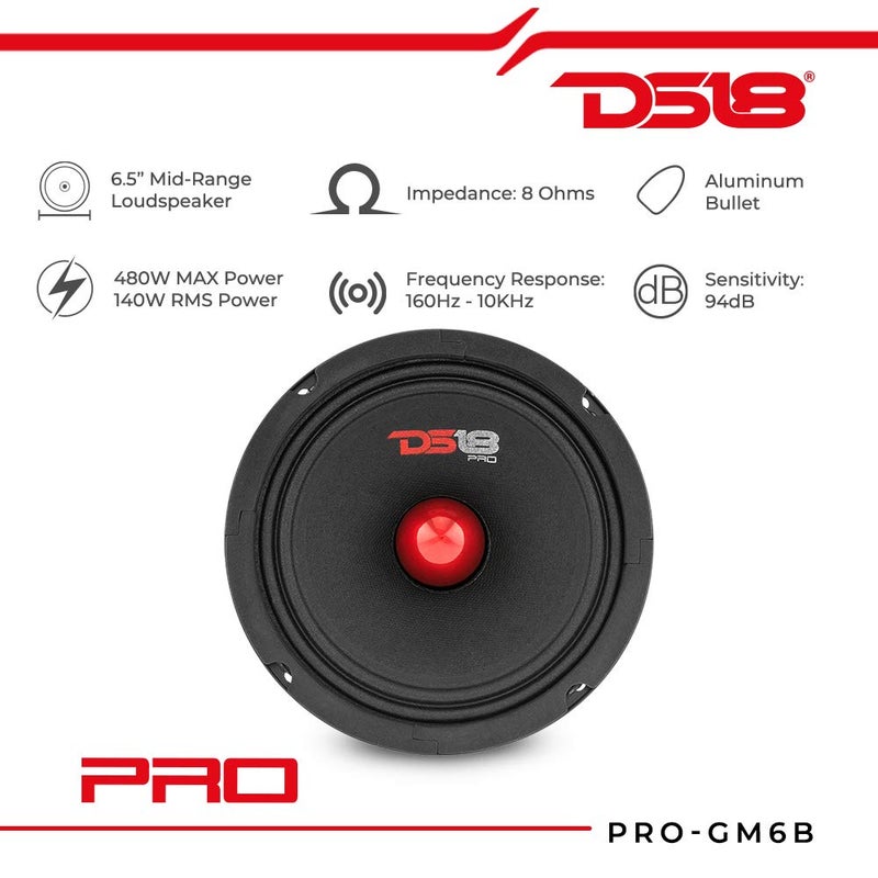 DS18 2X PRO-GM8B Loudspeaker - 8", Midrange, Red Aluminum Bullet, 580W Max, 190W RMS, 8 Ohms - Premium Quality Audio Door Speakers for Car or Truck Stereo Sound System (2 Speakers) - Image 2