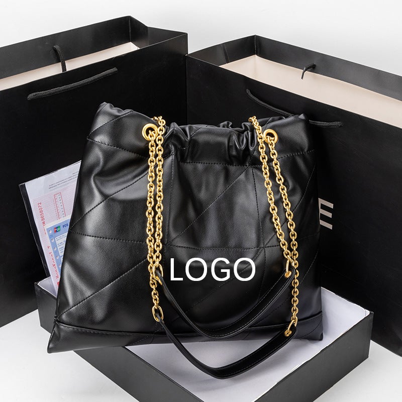 Y Home Large Capacity Handbag Mother-Child Bag High-End Feeltweed Style Genuine Leather Single Shoulder Bag Versatile Simple Cro *night black y (with logo) 
