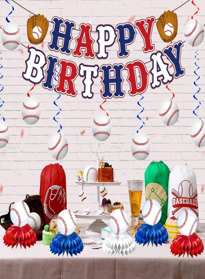 NUTTYBASH Baseball Birthday Party Decorations, Baseball Themed Party Decorations Include Happy Birthday Banner Baseball Hanging Swirls and Honeycomb Centerpiece Baseball Party Supplies - Image 4