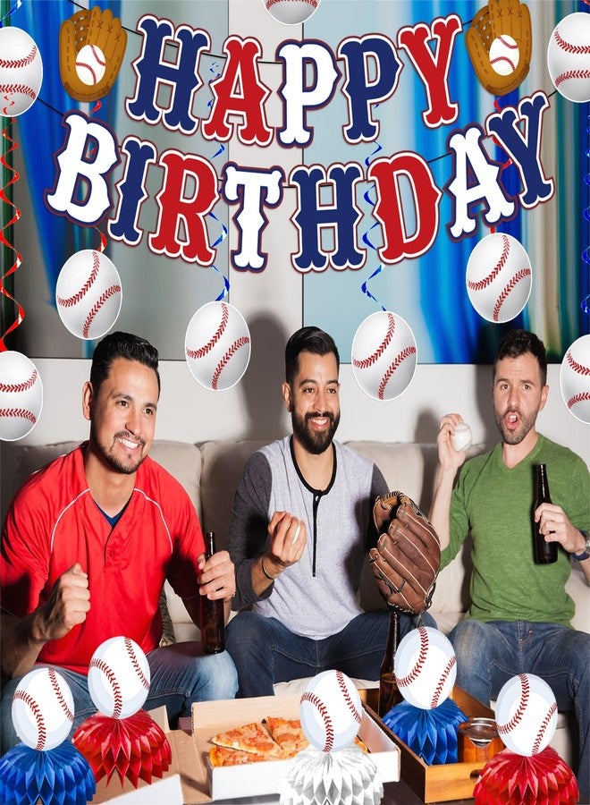 NUTTYBASH Baseball Birthday Party Decorations, Baseball Themed Party Decorations Include Happy Birthday Banner Baseball Hanging Swirls and Honeycomb Centerpiece Baseball Party Supplies - Image 2