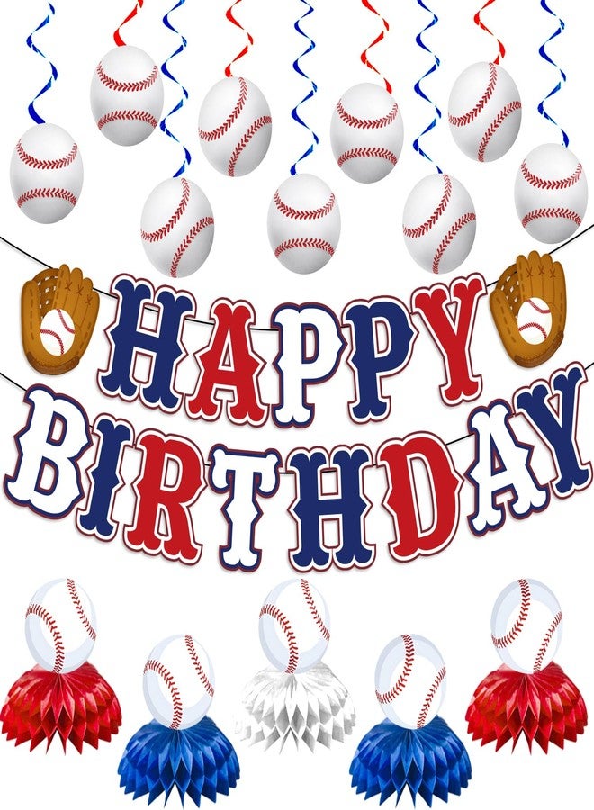 NUTTYBASH Baseball Birthday Party Decorations, Baseball Themed Party Decorations Include Happy Birthday Banner Baseball Hanging Swirls and Honeycomb Centerpiece Baseball Party Supplies - Image 1