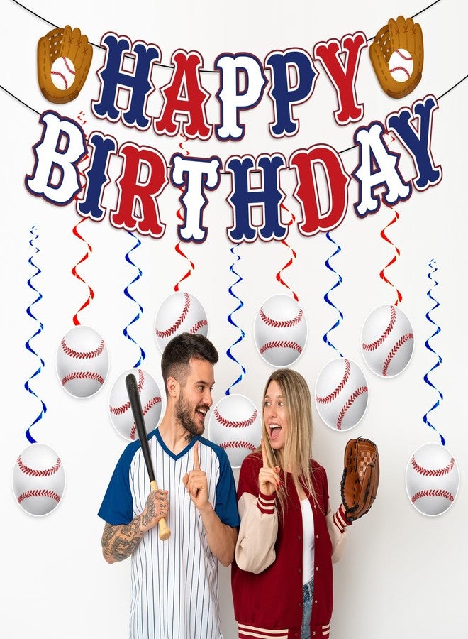 NUTTYBASH Baseball Birthday Party Decorations, Baseball Themed Party Decorations Include Happy Birthday Banner Baseball Hanging Swirls and Honeycomb Centerpiece Baseball Party Supplies - Image 3
