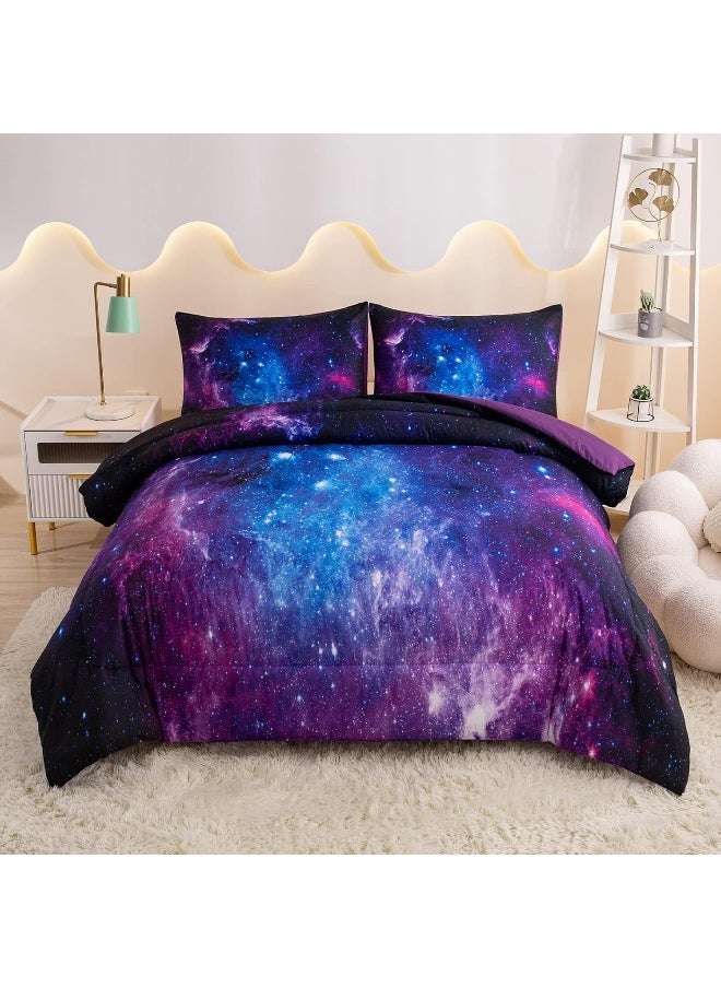 Generic MWMWMW Galaxy Bedding Twin, Space Comforter for Boys Girls, Purple Twin Comforter Set, Twin Comforter Set for Girls, Kids Comforter Set for Girls, Teen Girl Bedding Set with Pillowcase  - Image 1