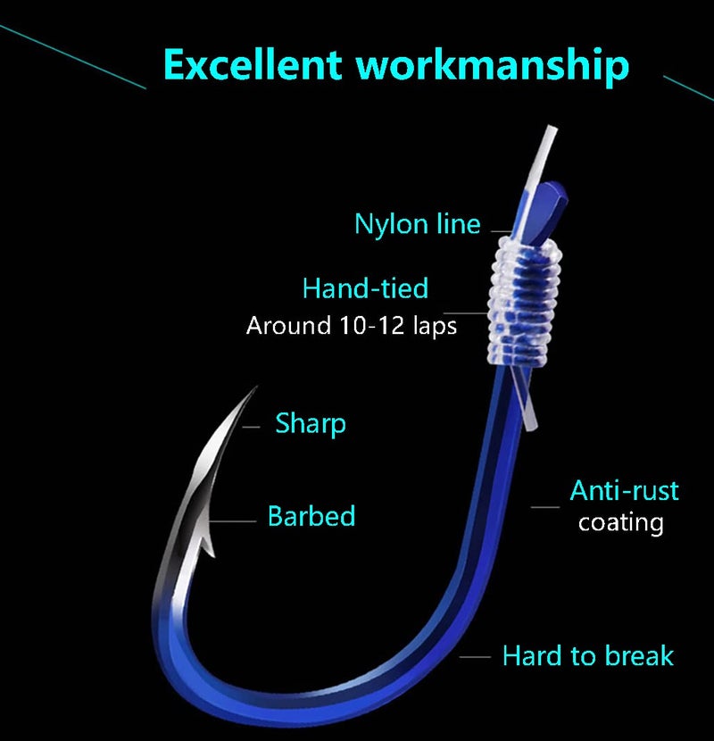 Dyxssm Small Fishing Hooks with Line Super Fishing Hook on Nylon Fishing Line (Pack of 20) (Type-A: Blue, 2#) - Image 4