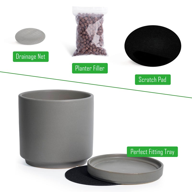 D'Vine Dev Set Of 2 Plants Pots  6 Inch Ceramic Planter Pot For Plants With Drainage Hole And Saucer  Speckled Grey  94-V-C-3 - Image 4