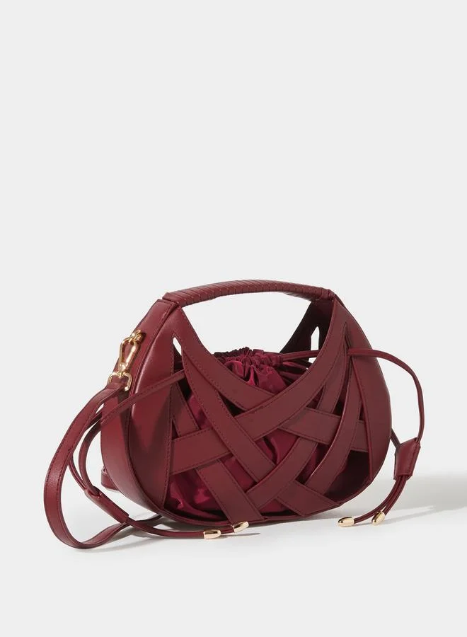 ستايلي Burgundy Weave Hollow Handbag