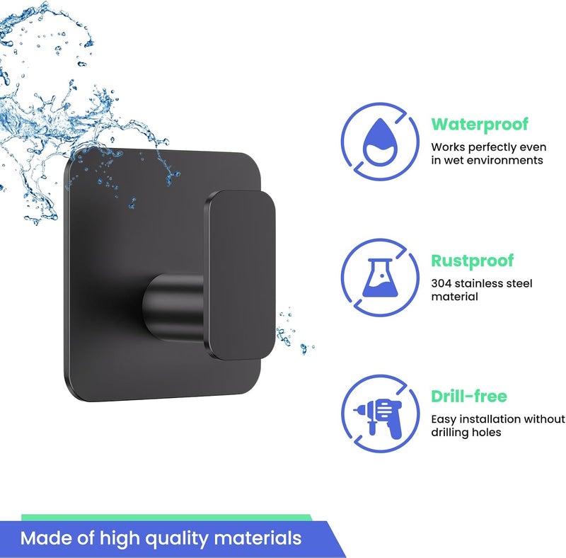 خطافات سوداء من Aikzik لتعليق الأوزان الثقيلة، خطافات لاصقة للاستخدام في الدش والحمام والمطبخ، لتعليق الروب والمناشف والمعاطف، خطاف مقاوم للماء ومقاوم للصدأ يُثبت على الجدران دون إحداث أي ضرر، خطافات لاصقة للمناشف تُثبت على الجدار - عبوة مكونة من 4 قطع - Image 4