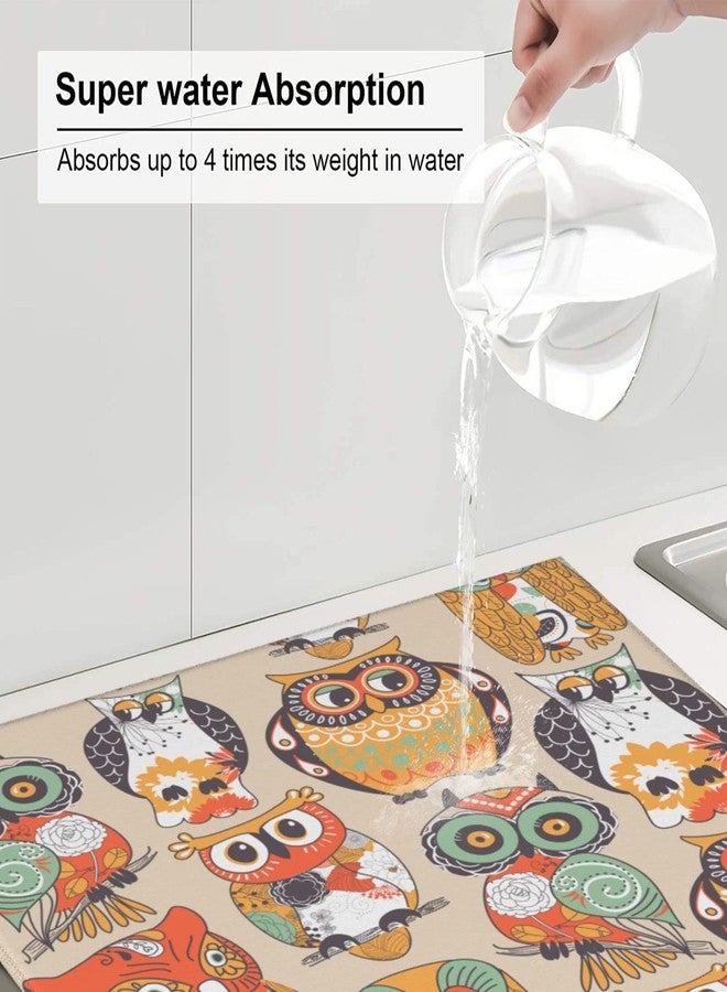 FATTTYCY Owl Dish Drying Mat For Kitchen Counter Decor And Accessories 16 X 18 Inch Microfiber Dish Drainer Rack Mats - Image 4