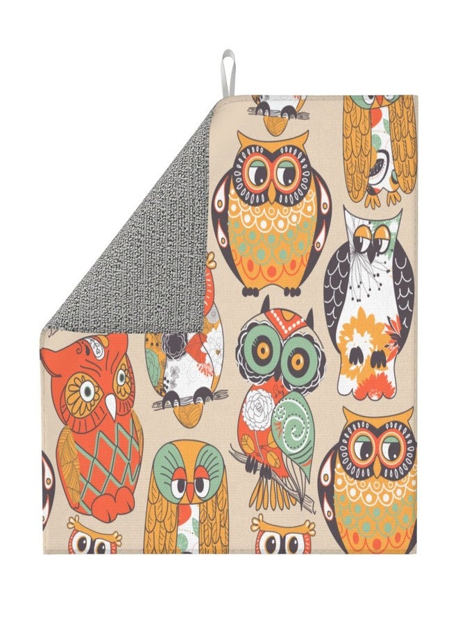 FATTTYCY Owl Dish Drying Mat For Kitchen Counter Decor And Accessories 16 X 18 Inch Microfiber Dish Drainer Rack Mats - Image 1