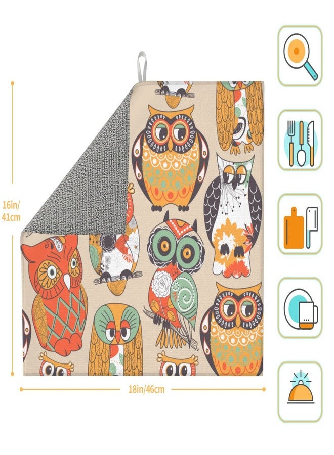 FATTTYCY Owl Dish Drying Mat For Kitchen Counter Decor And Accessories 16 X 18 Inch Microfiber Dish Drainer Rack Mats - Image 2