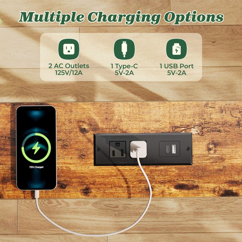 SUPERJARE طاولة كونسول ضيقة SUPERJARE بطول 78.8 بوصة مع مخرج، طاولات صوفا، طاولة خلف الأريكة، طاولات مدخل طويلة مع محطة شحن، لغرفة المعيشة، بني ريفي - Image 3