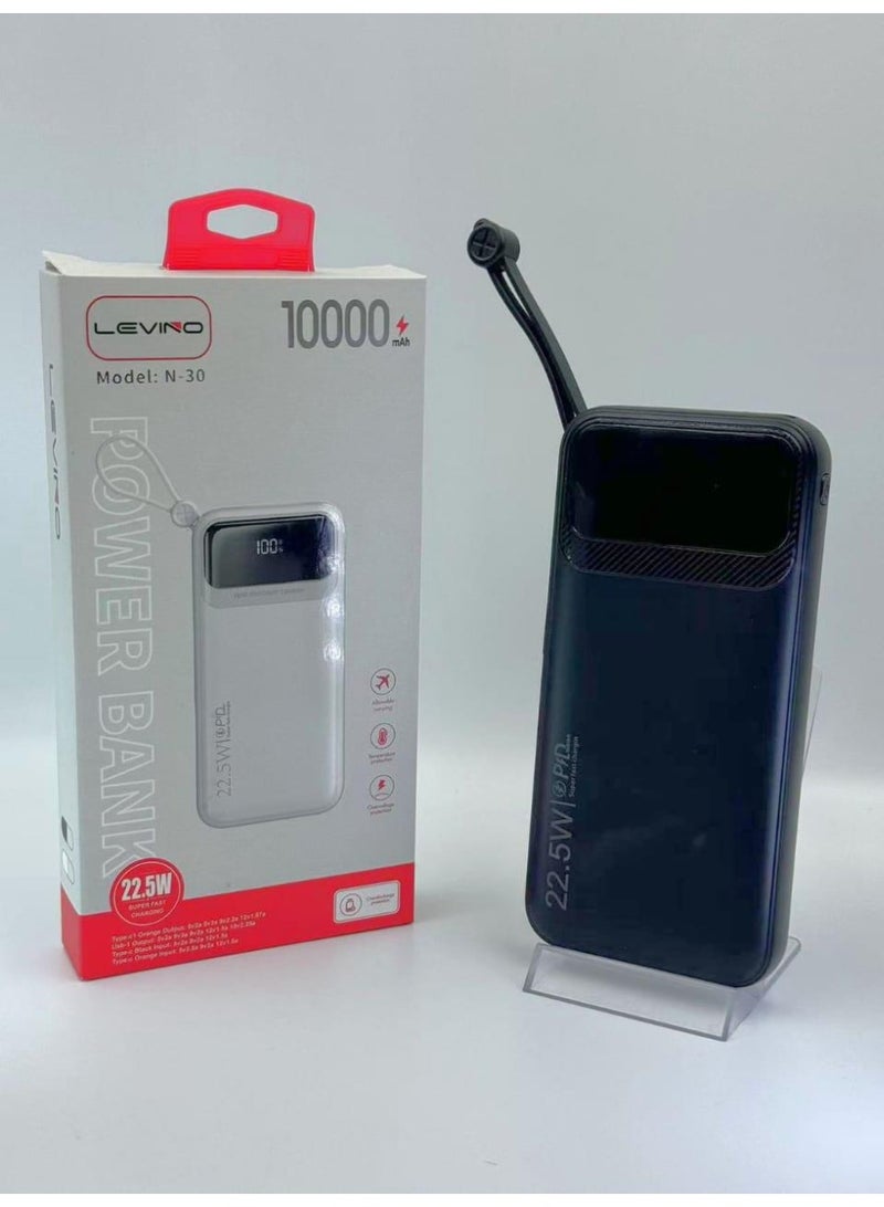 LEVINO N-30 Power Bank, 10000mAh 22.5W PD Ultra-Fast Charging 1 Year Warranty Portable Charger with Digital LED Display & USB-C