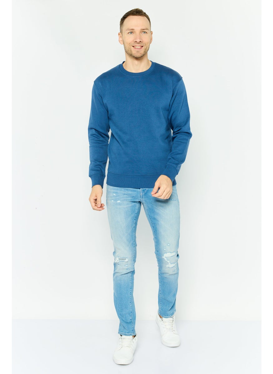 Jack Jones Men Crew Neck Plain  Long Sleeves Sweatshirt, Sage Blue  - Image 2