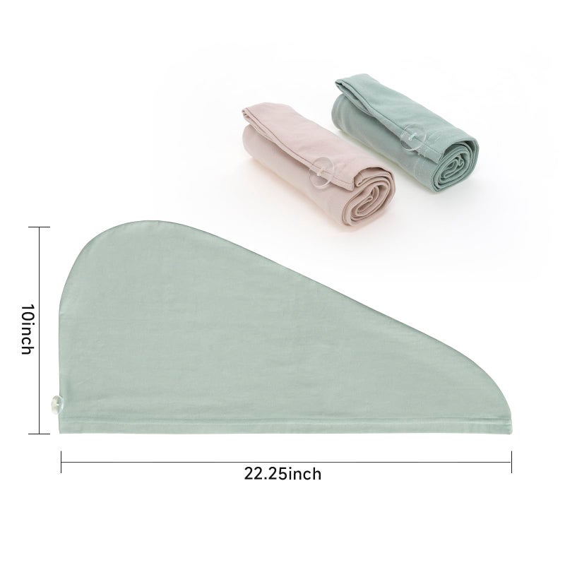 KISMETICS - 2 PCS Tee Shirt Drying Wrap, Frizz Free, Soft & Lightweight&Flexible, Hair Drying Turban, Gentle Drying Towel Wrap with Button, for Long Hair (Sage&Pink) - Image 2