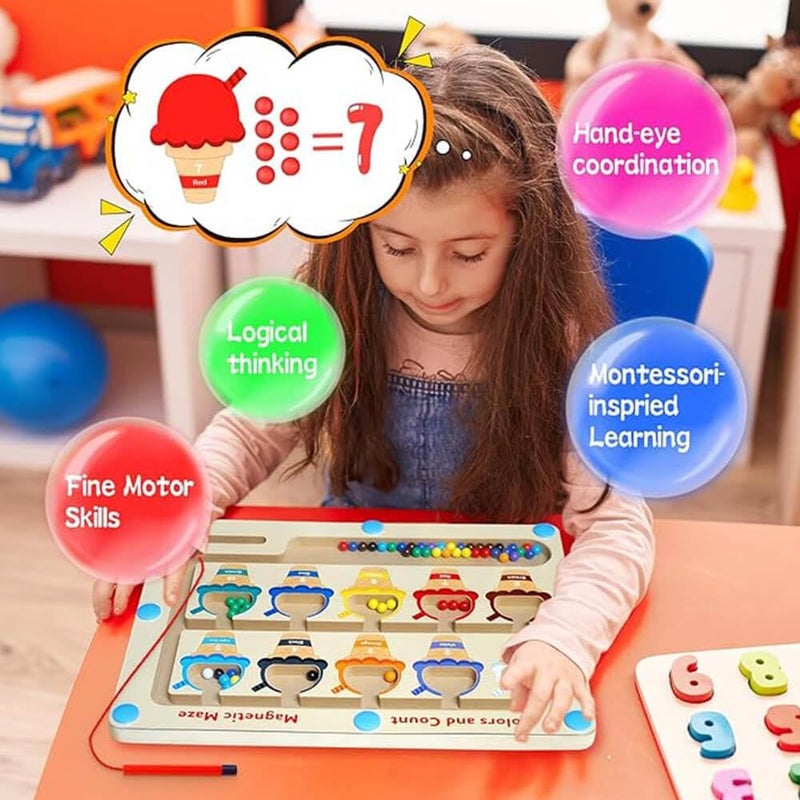 EDUTREE Montessori Magnetic Educational Toy for Kids 3-5 Years - Color and Number Maze Board, Safe Wooden Game for Fine Motor Skills, Ideal Gift for Boys and Girls - Image 2