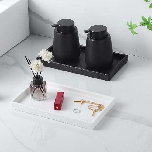 Eyrozia Bathroom Vanity Tray - 11'' Ceramic Rough-Textured Rectangle Countertop Tray, Heavy-Duty Perfume Organizer Plate, Jewelry Ring Tray, Kitchen Soap Dispenser Stone Trays, White - Image 5