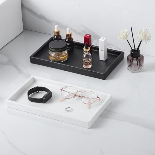 Eyrozia Bathroom Vanity Tray - 11'' Ceramic Rough-Textured Rectangle Countertop Tray, Heavy-Duty Perfume Organizer Plate, Jewelry Ring Tray, Kitchen Soap Dispenser Stone Trays, White - Image 4
