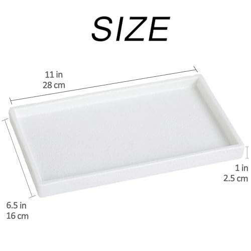 Eyrozia Bathroom Vanity Tray - 11'' Ceramic Rough-Textured Rectangle Countertop Tray, Heavy-Duty Perfume Organizer Plate, Jewelry Ring Tray, Kitchen Soap Dispenser Stone Trays, White - Image 3