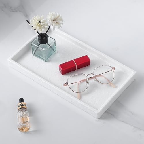 Eyrozia Bathroom Vanity Tray - 11'' Ceramic Rough-Textured Rectangle Countertop Tray, Heavy-Duty Perfume Organizer Plate, Jewelry Ring Tray, Kitchen Soap Dispenser Stone Trays, White - Image 2
