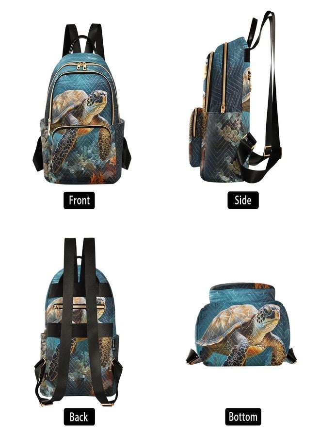 PJGINUIUA Women's Quilted Small Backpack Sea Turtles Mini Backpack Purse for Women College Travel Daypack - Image 3