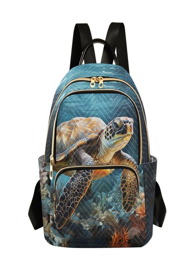 PJGINUIUA Women's Quilted Small Backpack Sea Turtles Mini Backpack Purse for Women College Travel Daypack - Image 1