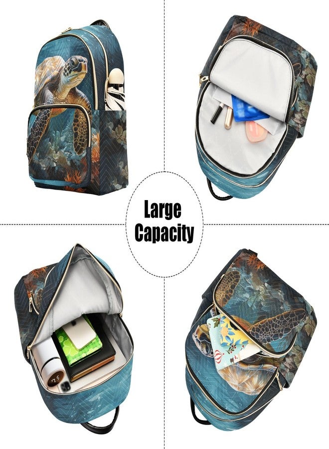 PJGINUIUA Women's Quilted Small Backpack Sea Turtles Mini Backpack Purse for Women College Travel Daypack - Image 5
