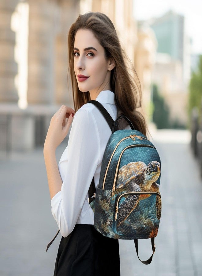 PJGINUIUA Women's Quilted Small Backpack Sea Turtles Mini Backpack Purse for Women College Travel Daypack - Image 2
