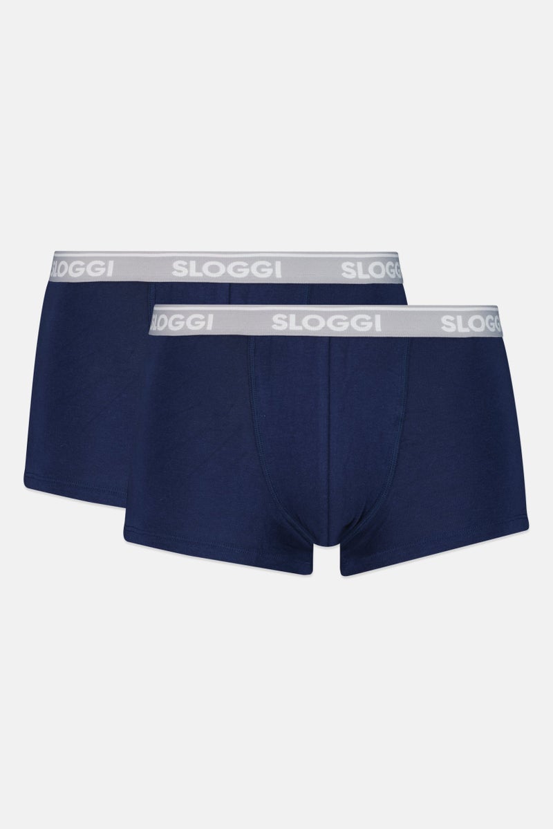 sloggi Men 2 Piece Brand Logo Boxer Brief, Navy - Image 1