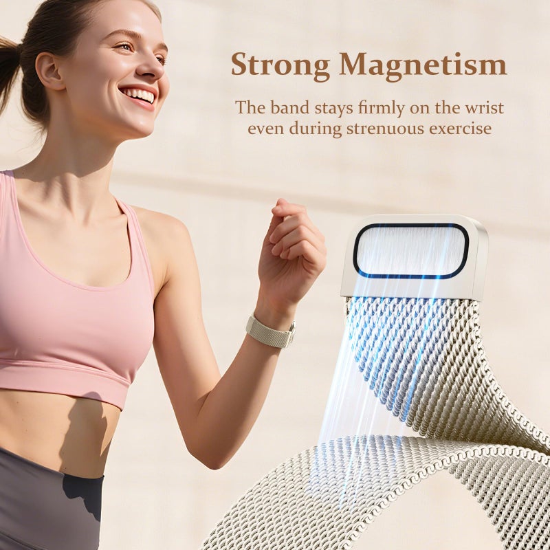 Dirrelo Magnetic Metal Bands Compatible with Galaxy Watch 8 Band 40mm 44mm/Galaxy Watch 8 Classic Band 46mm, Milanese Mesh Breathable Dressy Strap for Samsung Galaxy 8/8 Classic Women,Starlight - Image 4