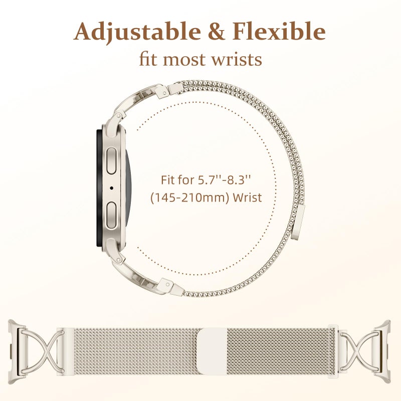 Dirrelo Magnetic Metal Bands Compatible with Galaxy Watch 8 Band 40mm 44mm/Galaxy Watch 8 Classic Band 46mm, Milanese Mesh Breathable Dressy Strap for Samsung Galaxy 8/8 Classic Women,Starlight - Image 5