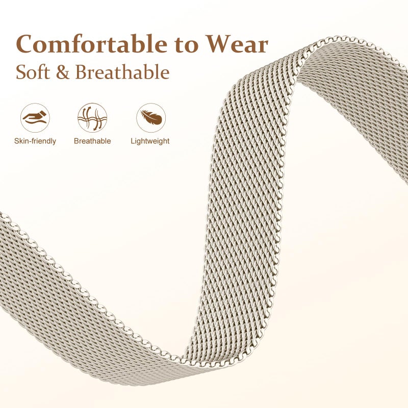 Dirrelo Magnetic Metal Bands Compatible with Galaxy Watch 8 Band 40mm 44mm/Galaxy Watch 8 Classic Band 46mm, Milanese Mesh Breathable Dressy Strap for Samsung Galaxy 8/8 Classic Women,Starlight - Image 3