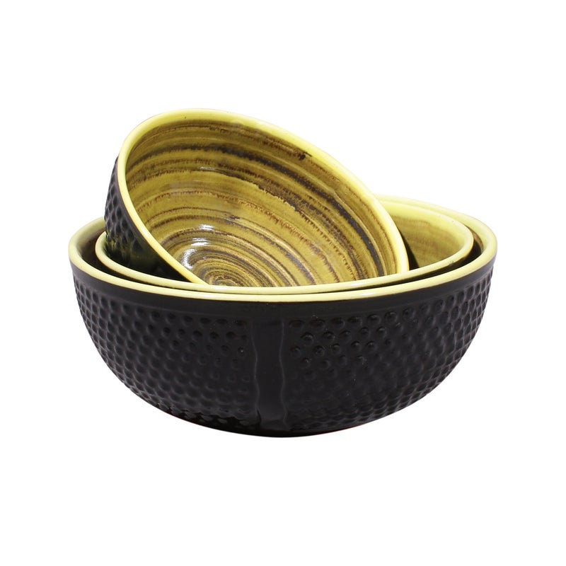 miah decor Miah Décor Ceramic Handcrafted Nestled Serving Bowls Set -Pack of 3|Stoneware/Dotted Surface Pattern| Dia-8"/7"/6"| Microwave & Dishwasher Safe|MDCF-35|Black and Yellow - Image 4