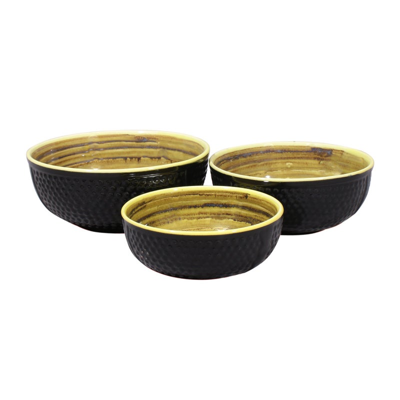 miah decor Miah Décor Ceramic Handcrafted Nestled Serving Bowls Set -Pack of 3|Stoneware/Dotted Surface Pattern| Dia-8"/7"/6"| Microwave & Dishwasher Safe|MDCF-35|Black and Yellow - Image 3