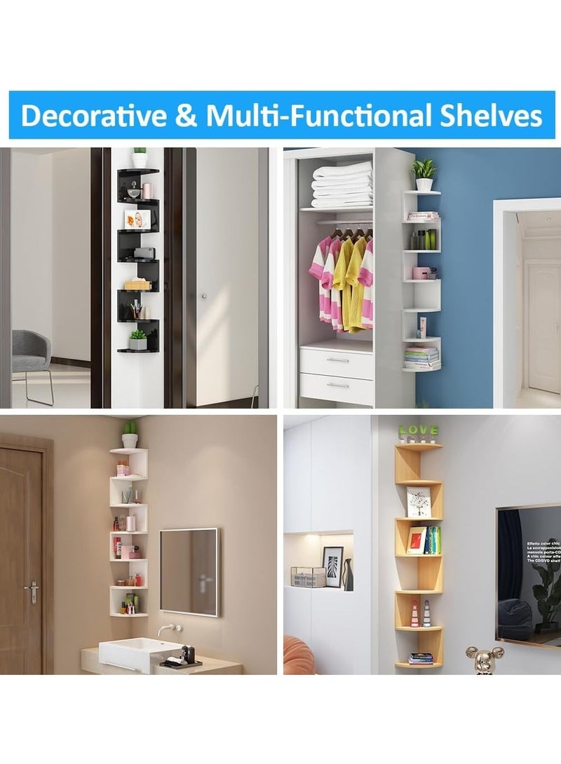 Rubik Corner Shelf Wall Mounted, 7 Tier Zigzag Wall Mounted Wood Halter Floating Shelves for Home Office Storage and Decor Display (Black)  - Image 3