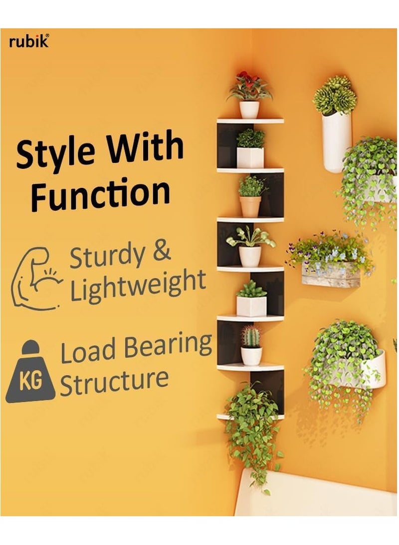 Rubik Corner Shelf Wall Mounted, 7 Tier Zigzag Wall Mounted Wood Halter Floating Shelves for Home Office Storage and Decor Display (Black)  - Image 5