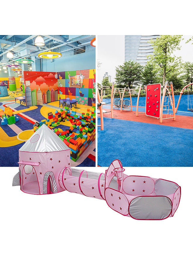 3 in 1 Kids Play Tent Crawl Tunnel ans Ball Pit with Basketball Hoop Rocket Space Tent for Kids with Zippered Storage Bag for Boys Girls Toddlers Kids - Image 3