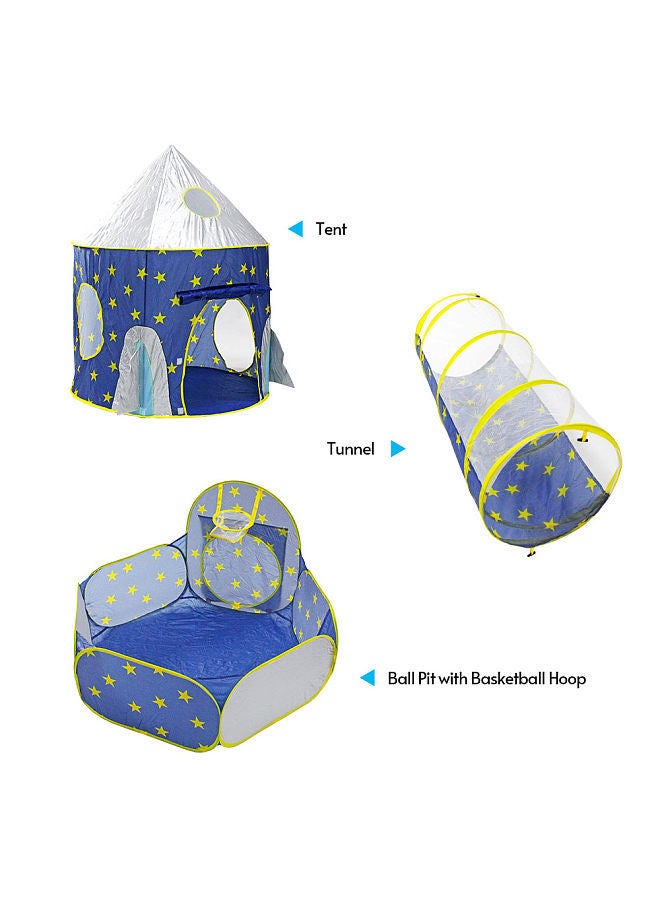 3 in 1 Kids Play Tent Crawl Tunnel ans Ball Pit with Basketball Hoop Rocket Space Tent for Kids with Zippered Storage Bag for Boys Girls Toddlers Kids - Image 5