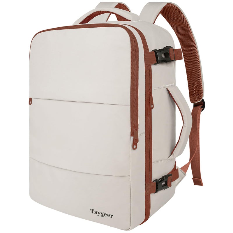 Taygeer Backpack for Women, College Backpack with Laptop Compartment & Shoe Pouch, 35l Travel Laptop Mochila Carry On Luggage, Airline Approved Personal Item Bag For Weekender Gym Hiking, Khaki White - Image 1