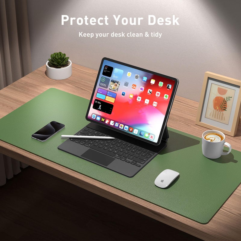 Aothia Leather Desk Pad Protector, Mouse Pad, Office Desk Mat, Non-Slip PU Leather Desk Blotter, Laptop Desk Pad, Waterproof Desk Writing Pad for Office and Home (31.5" x 15.7",Olive Green) - Image 3