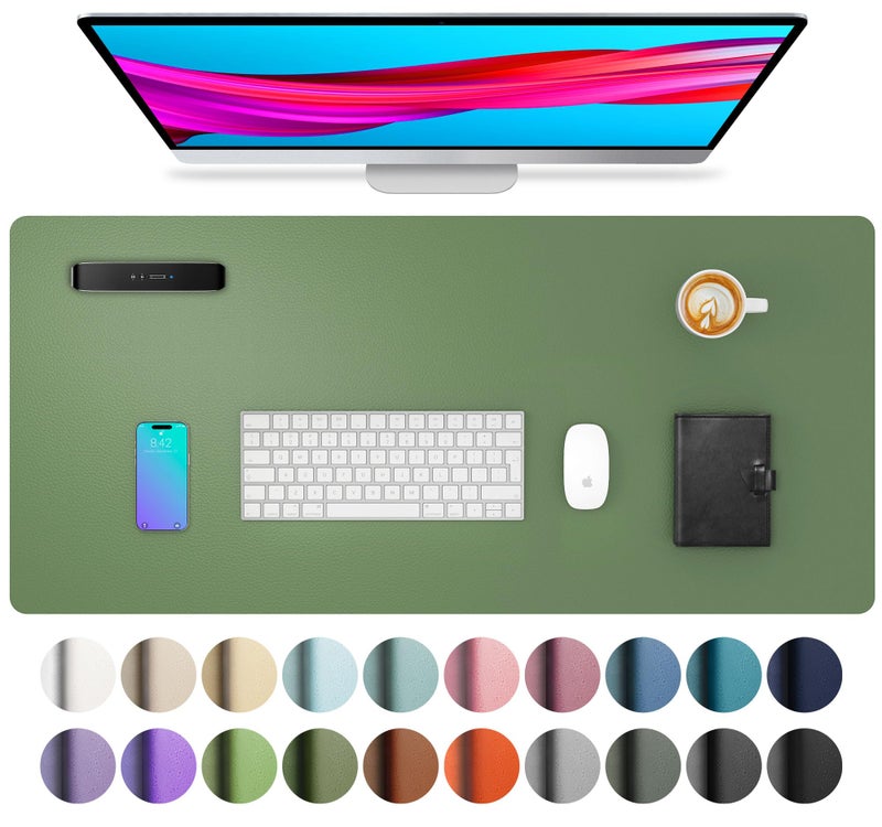 Aothia Leather Desk Pad Protector, Mouse Pad, Office Desk Mat, Non-Slip PU Leather Desk Blotter, Laptop Desk Pad, Waterproof Desk Writing Pad for Office and Home (31.5" x 15.7",Olive Green) - Image 1