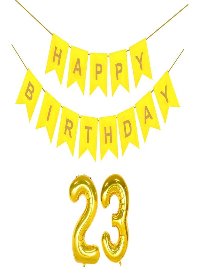 Flyloons 23rd Yellow Colour Happy Birthday Banner Decoration Kit for 23 year Old Boys Girls Men Women | with Number Twenty-three | 13 Pcs Reusable Cardstock Happy Birthday Paper Banner