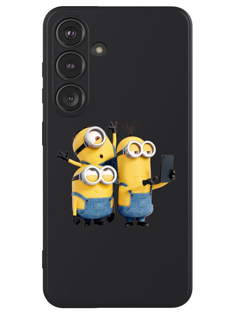 Theodor Protective Slim Fit Case Liquid Silicone Cover with Full Body Protection Anti-Scratch Shockproof Case For Samsung Galaxy S24 (Black) - 3 minions - Image 1