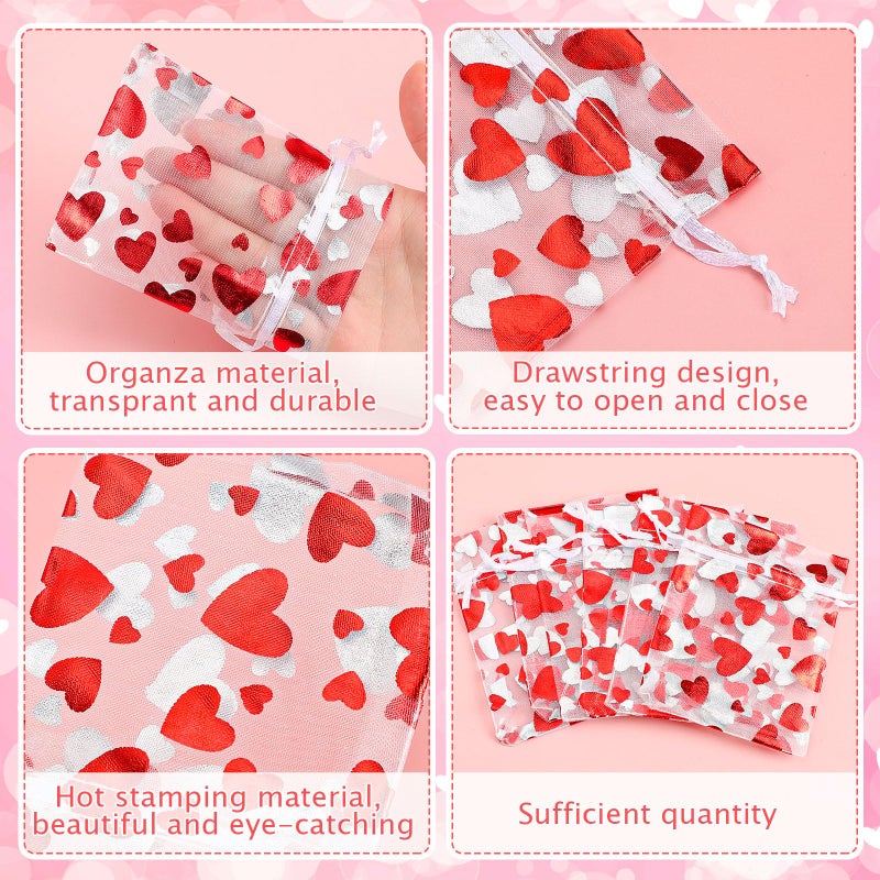 DTOFOOT Valentines Organza Bags,40PCS Love Heart Candy Bags Organza Drawstring Bags Jewelry Gift Pouches for Valentines Day Wedding Party Favors - Image 3