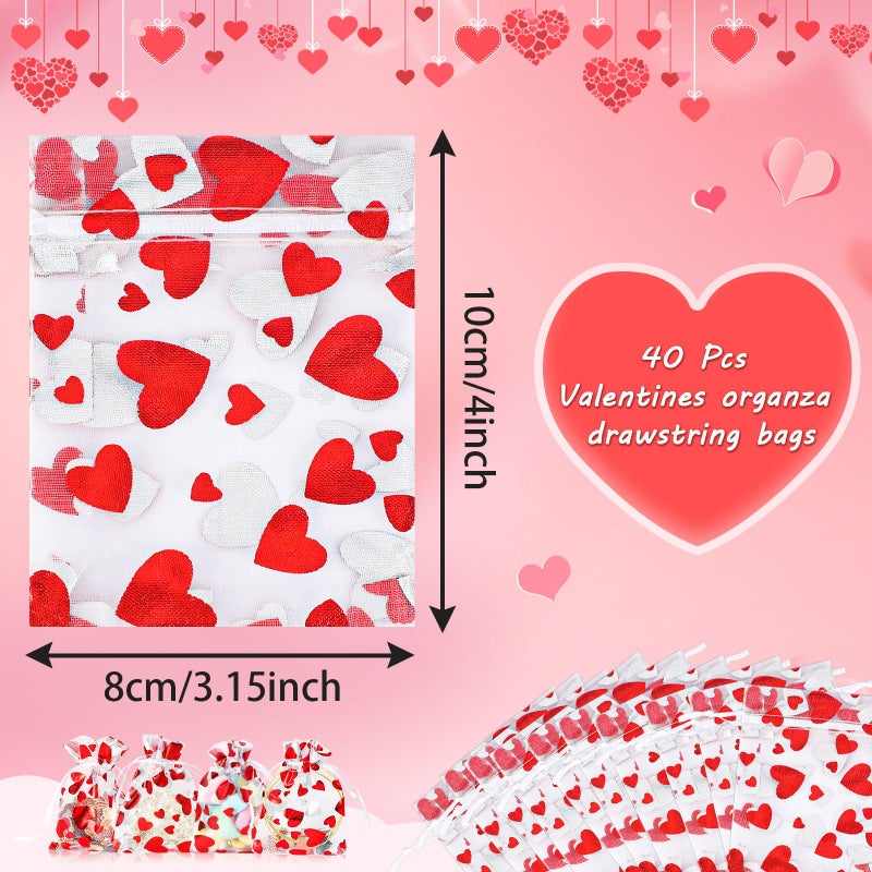 DTOFOOT Valentines Organza Bags,40PCS Love Heart Candy Bags Organza Drawstring Bags Jewelry Gift Pouches for Valentines Day Wedding Party Favors - Image 2
