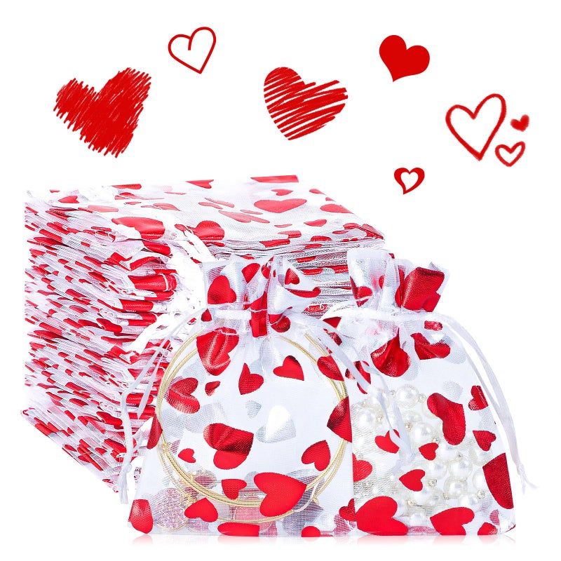 DTOFOOT Valentines Organza Bags,40PCS Love Heart Candy Bags Organza Drawstring Bags Jewelry Gift Pouches for Valentines Day Wedding Party Favors - Image 1