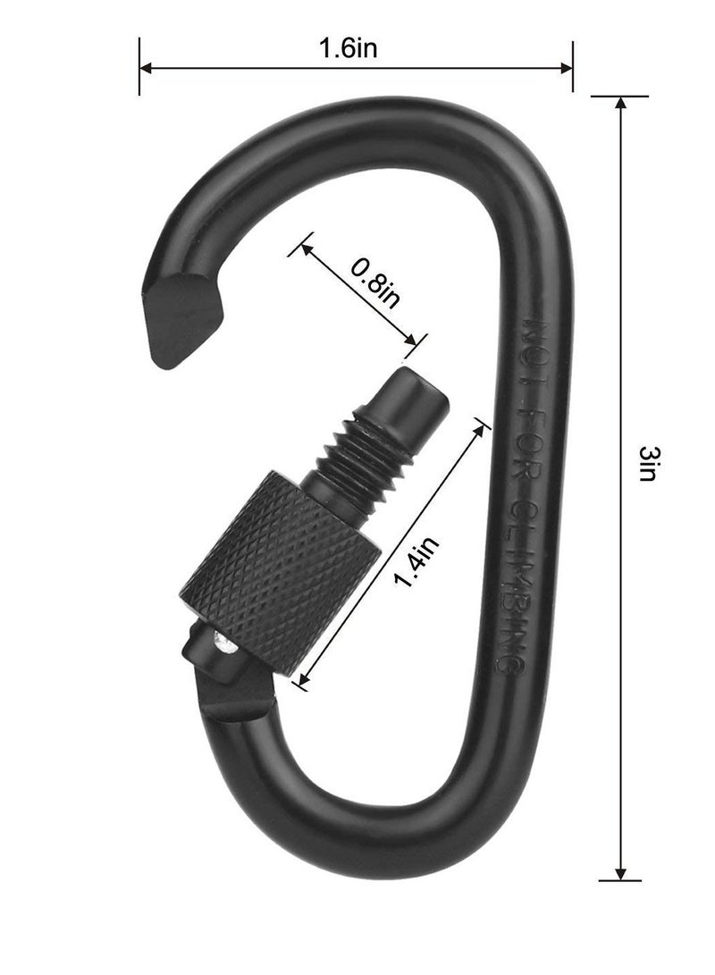 Cuken 8PCS Locking Carabiner Clips, 7.6cm, Aluminum D-Ring Hooks with Spring Snap and Screw Gate for Outdoor Camping Hiking Backpack Keys (Black) - Image 2