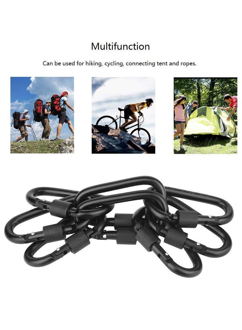 Cuken 8PCS Locking Carabiner Clips, 7.6cm, Aluminum D-Ring Hooks with Spring Snap and Screw Gate for Outdoor Camping Hiking Backpack Keys (Black) - Image 4