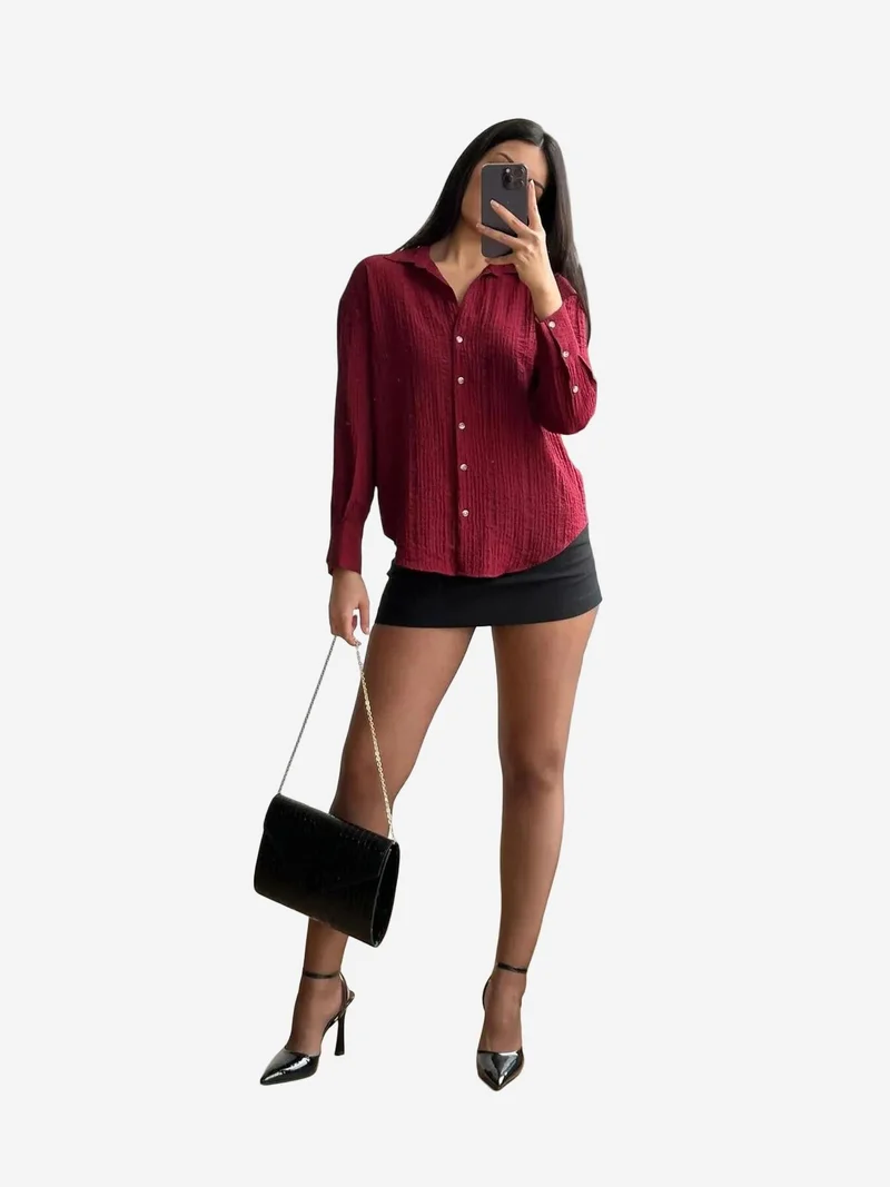 MixRay Burgundy Red Mixray Long Sleeve Shirt for Women | Best Price UAE