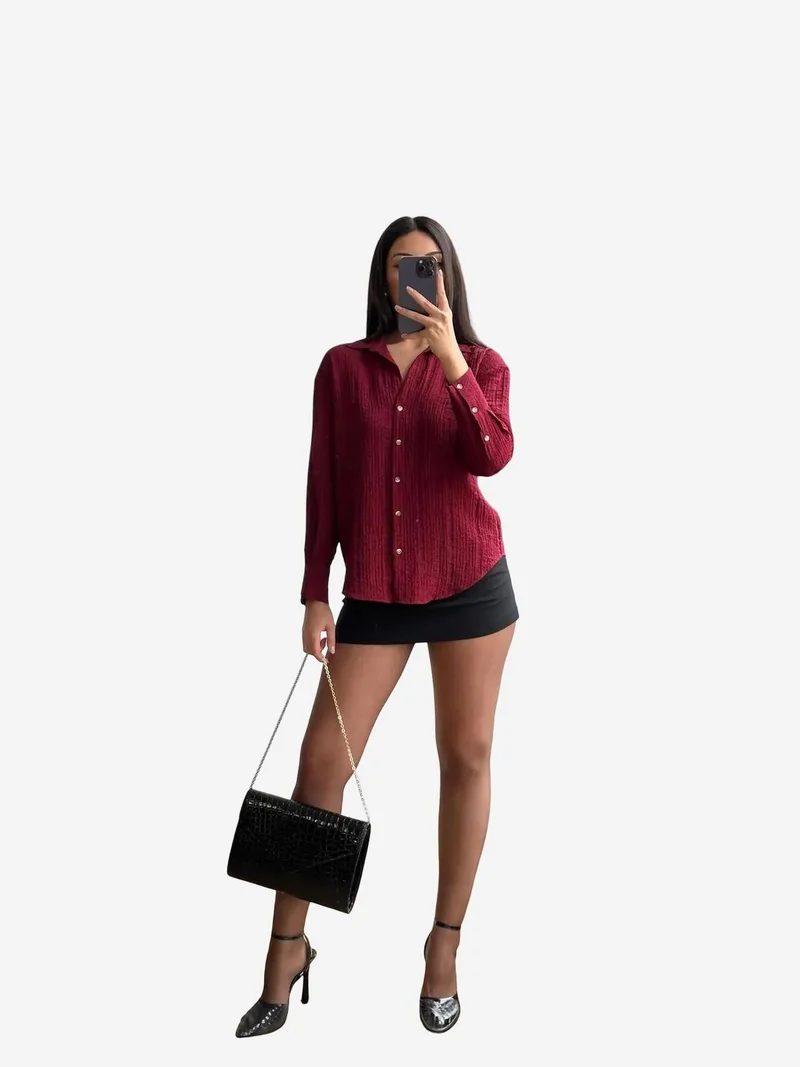 MixRay Burgundy Red Mixray Long Sleeve Shirt for Women | Best Price UAE
